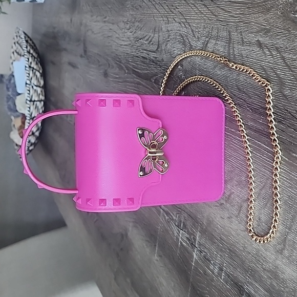 Handbags - NEW! Barbie Pink Jelly Gold Butterfly Twist Lock Studded Crossbody Bag